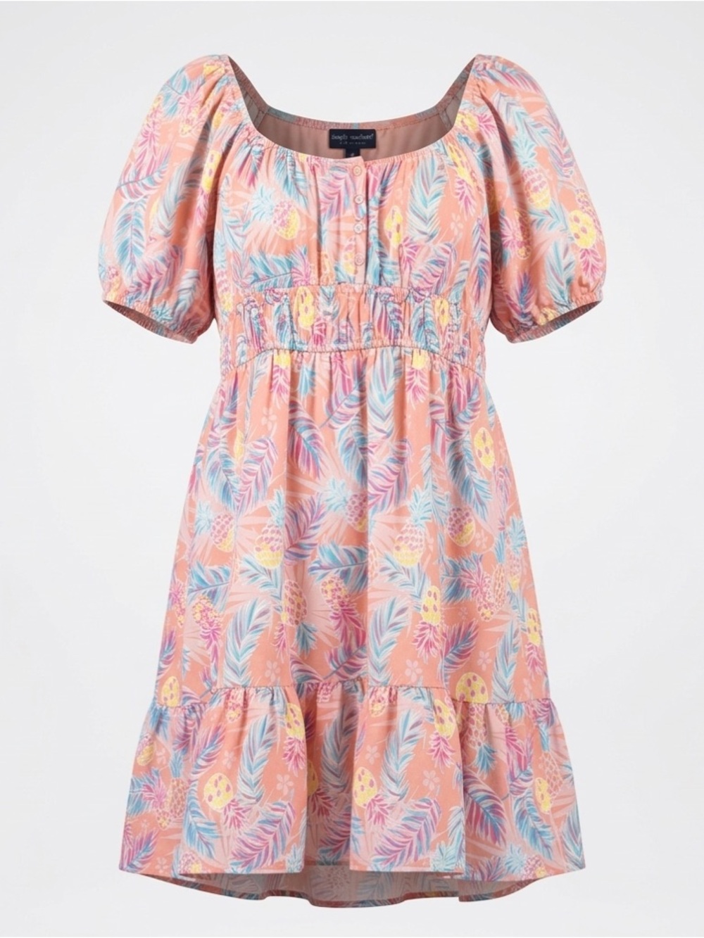 Simply Southern XL Boho Pink Pineapple Tropical Print Puff Sleeve Dress